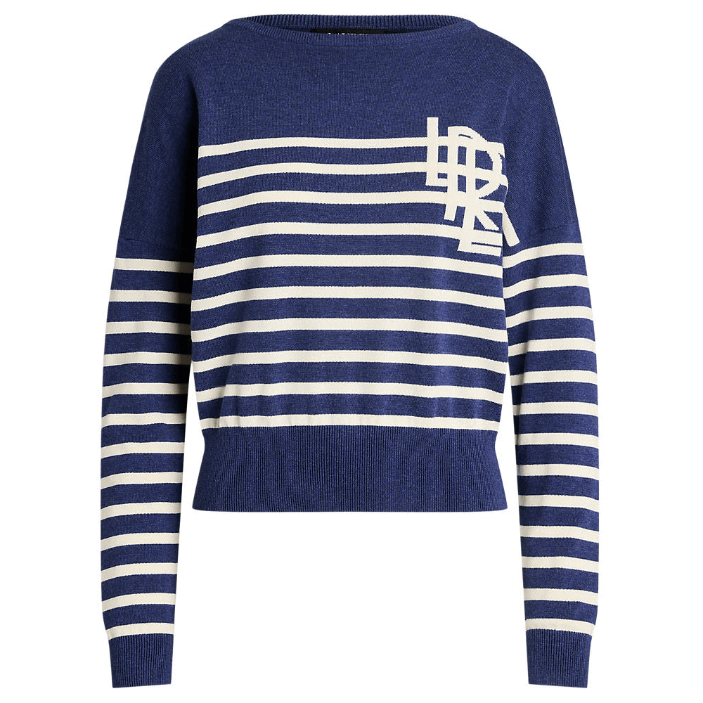 Lauren Ralph Lauren Logo Striped Cream Cotton Boatneck Sweater